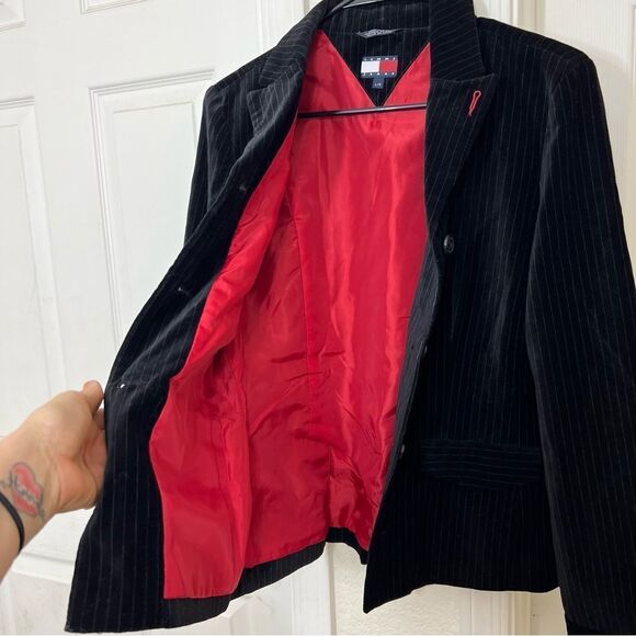 Tommy Hilfiger Vintage Y2K Black Velvet Pin Striped Blazer Jacket Size L - Picture 10 of 13